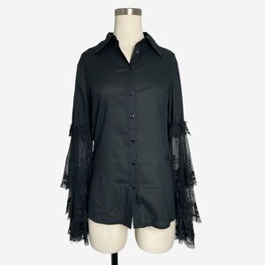 Vintage y2k Newport News Black floral mesh tiered sleeves button down gothic S